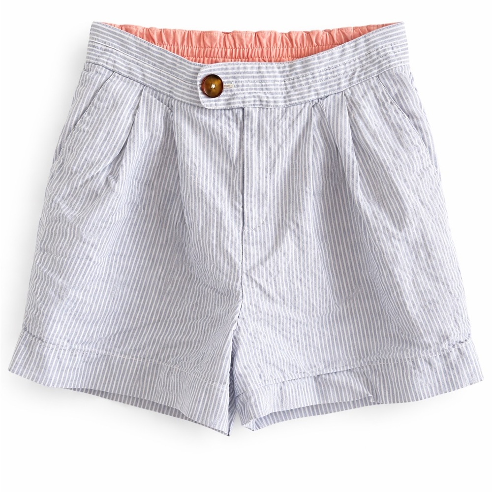 Anthropologie Seersucker High-Waist Shorts with Coral Waistband